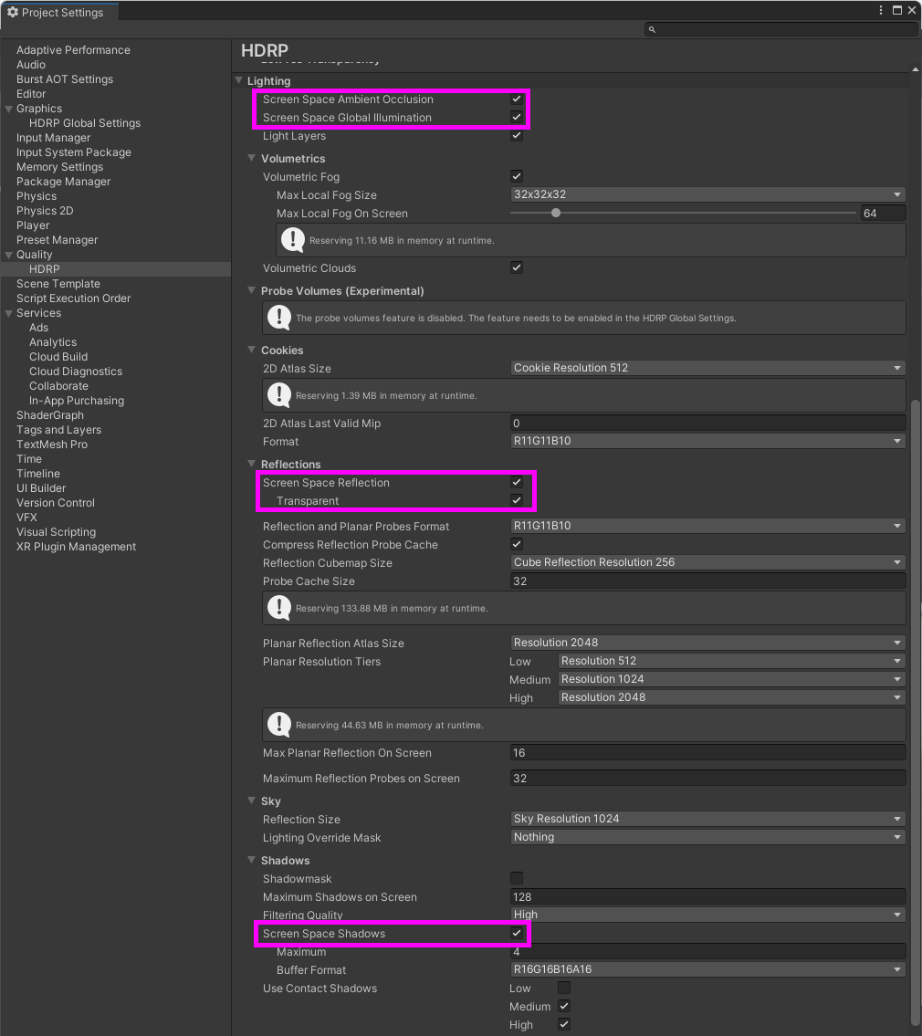 HD Render Pipeline Assetの設定